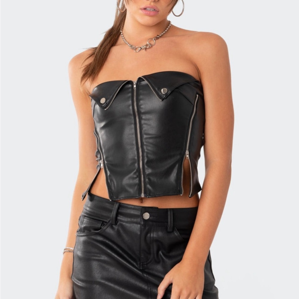 Edikted Faux Leather Zip Corset